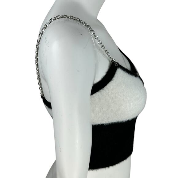 Cider Cropped Sweater Top Womens Size Medium Chain Straps Colorblock Black White - Picture 8 of 9